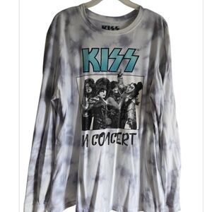 Kiss Mens Long Sleeve Tie-Dye Shirt - Black, White, and Blue
